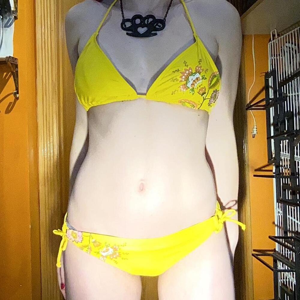 Yellow vintage 70s floral hippie boho bikini